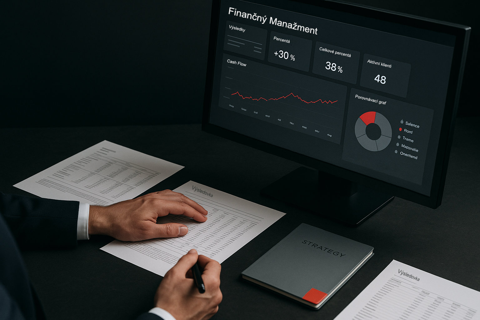 Ruka, papier, obrazovka s analýzou